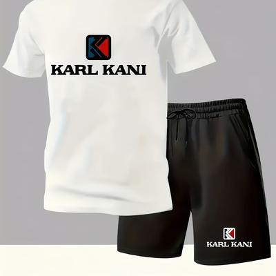 "TEMU Men's " Kani" Two-piece Sportswear Set - Breathable Short Sleeve T-shirt & Shorts, Casual Crew Neck, Regular Fit, Summer Clothing, Athletic Wear|casual Sportswear|stretchable Fabric" Image