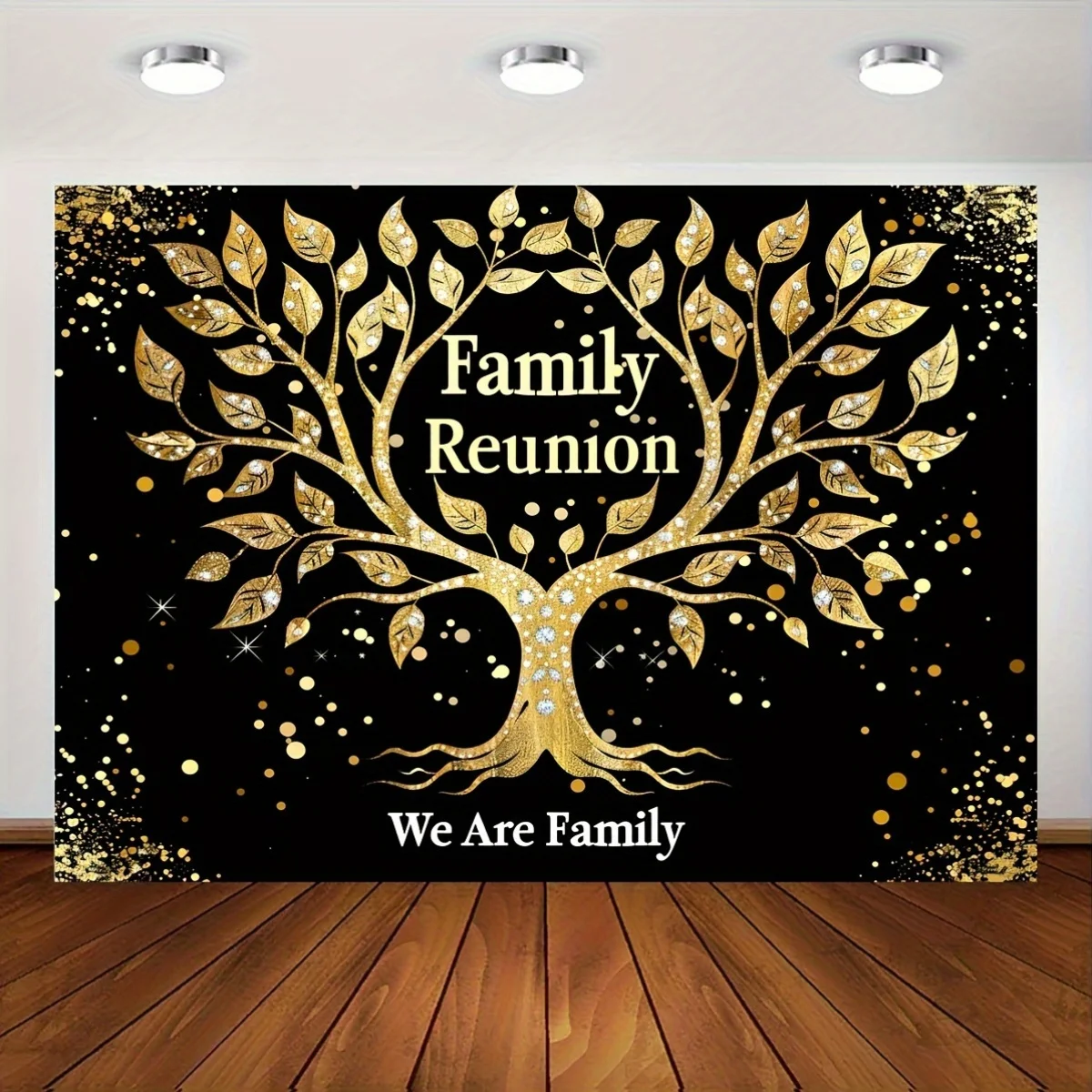 Familien treffen Hintergrund Banner - Polyester schwarz und Gold Genealogie Party Dekoration, Party Image
