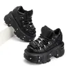 Frau Turnschuhe Neue Punk Stil Frauen Schuhe Gothic Ankle Rock Stiefel Lace-up Ferse Höhe Plattform Schuhe Frau Metall decor
