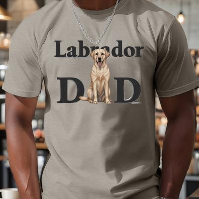 TEMU Labrador Dad Graphic T-shirt - 100% Polyester Knit Fabric, Crew Neck, , Short Sleeve, Geometric Pattern, Stretch, Regular Fit, Summer Wear Tee For Men Image