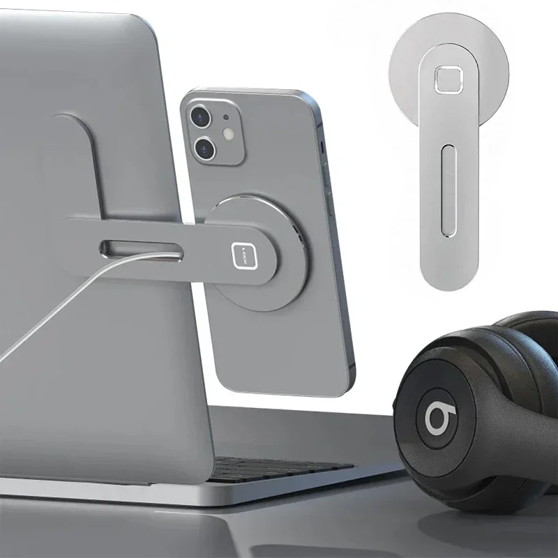 2025 Magnetischer Laptop-Handyhalter, Computer-Monitor, seitliches Handy, schlank und faltbar, für iPhone 14, 13, 12er-Serie, Hülle und alle Telefone Image