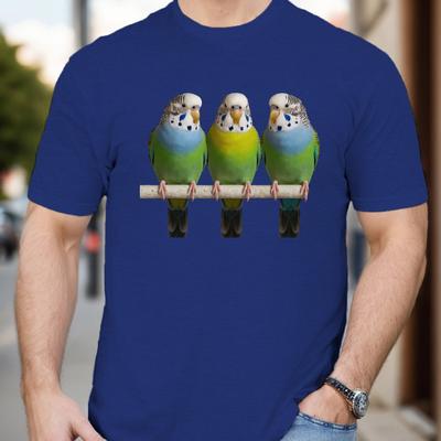 TEMU Men's Polyester Crew Neck T-shirt With 3 Budgies Bird Print - Casual Short Sleeve Knit Fabric Tee With Stretch For Summer Image