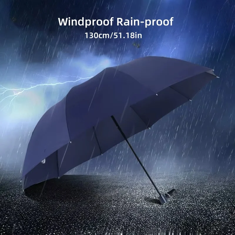 Winddichter, starker 130 cm großer, faltbarer, umgekehrter Regenschirm mit 10 Knochen für Männer, reflektierender Sicherheitsstreifen, Regen- und Sonnenschirm, große Regenschirme Image