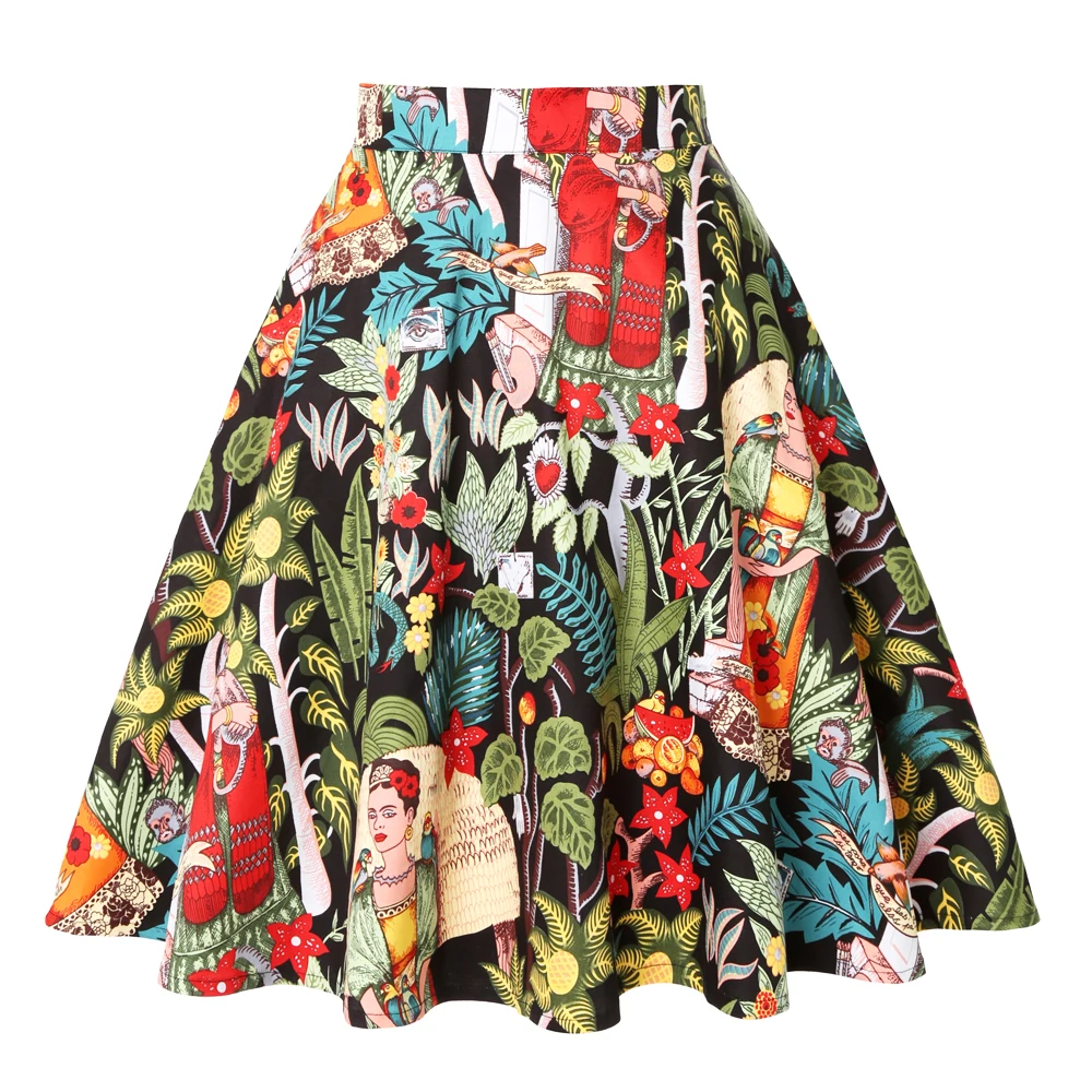 SISHION Retro Vintage Baumwolle Schwarz Rock VD0020 2025 Floral Animal Print jupe femme Rockabilly Swing Sommer Damen Frauen Rock