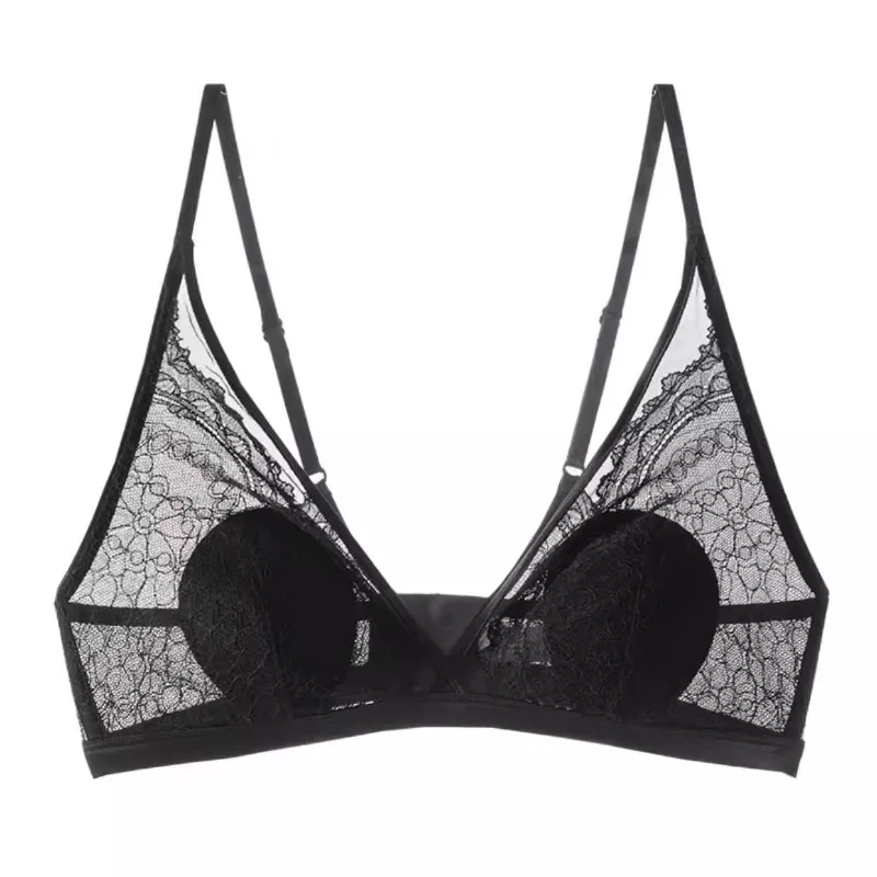 MOYISU Französischer Spitzen-BH, Hasen-Ohrmuscheln, Anti-Durchhänger-Unterstützung, verstellbare Träger, Lift, zierliche Büste, Dreieck, dünne Körbchen, Komfort, Sommer, heiß Image