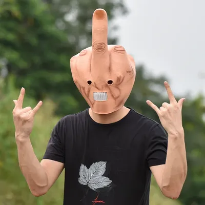Halloween Cosplay Parodie Kopf bedeckung Requisiten kreative Persönlichkeit verachtet Mittelfinger Stigma tisierung Latex maske gruselige Finger Maske Image