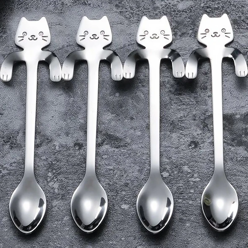 Cartoon Katze Kaffee Löffel Edelstahl Teelöffel Dessert Eis Löffel Mini Nette Katze Form Scoops Besteck Küche Gadgets