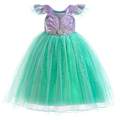 Kleine Meerjungfrau Kostüm für Mädchen Ariel Karneval Cosplay Halloween Kinder Kleidung Perlen Schmetterling Party Kleider Geburtstag Ballkleid Image