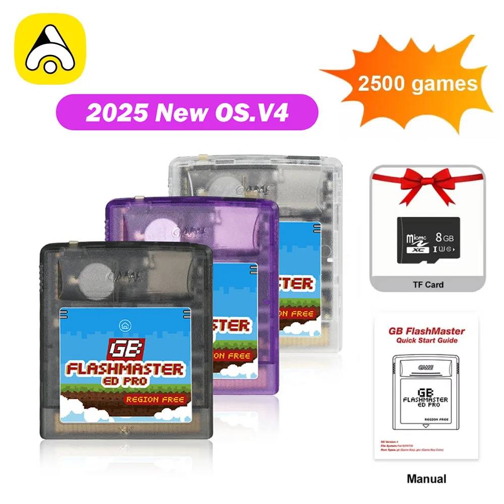 2500-in-1 OS V4 GB Pro Flashmaster-Spielkarte für Gameboy/Gameboy Color/GBA SP Spielkonsolen mit 8GB TF-Karte Image