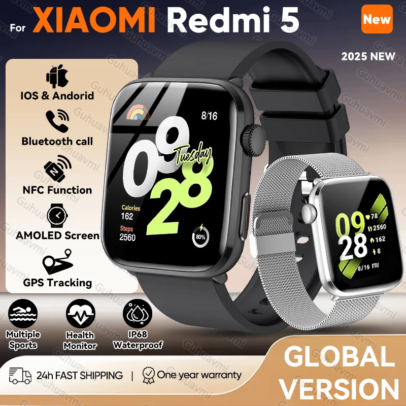 2025 neue Für Xiaomi Redmi Uhr 5 Bluetooth Anruf GPS Tracking NFC Herzfrequenz IP68 Wasserdichte Sport Fitness Smart armband Unisex Image