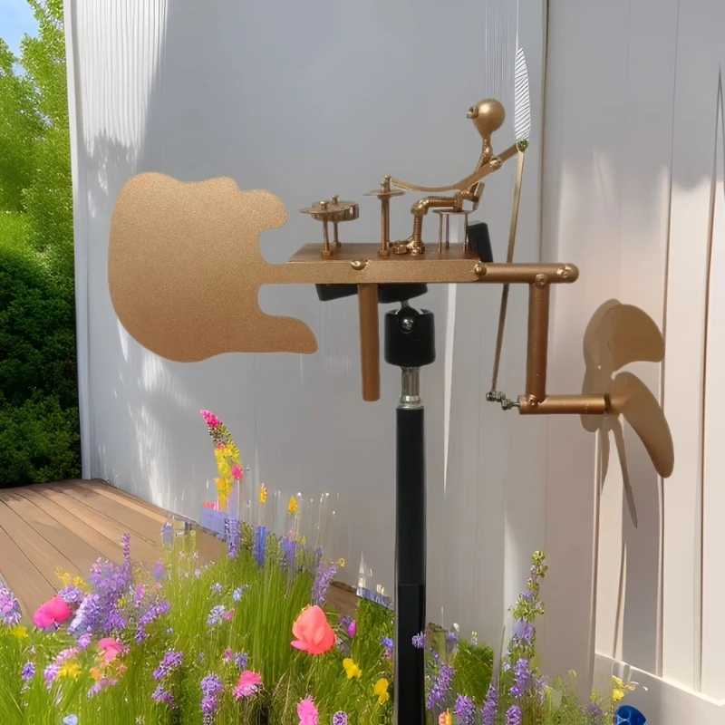 Unabhängige Station Metall Eisenarbeit Outdoor Garten Schlagzeuger Windmühle Bodeneinsatz Garten Hof Dekoration Windfahne Ornament