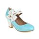 DSKHDZW Women Block Heel Court Shoes Patent Round Toe Wedding Heels Sweet Bow Ankle Strap Party Dress Pumps,Sky Blue,2 UK