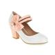 DSKHDZW Women Block Heel Court Shoes Patent Round Toe Wedding Heels Sweet Bow Ankle Strap Party Dress Pumps,White,13 UK