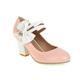 DSKHDZW Women Block Heel Court Shoes Patent Round Toe Wedding Heels Sweet Bow Ankle Strap Party Dress Pumps,Pink,4 UK