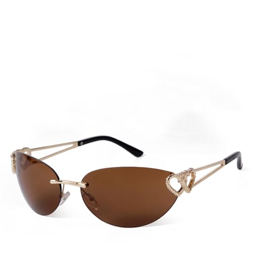 WNCKSQ Trendy Fashion Rimless Women Sunglasses Silver Uv400 Lens Heart Shaped Logo Ladies Sun Glasses(C3)