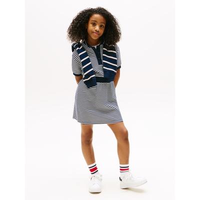 Polokleid TOMMY HILFIGER "POLO STRIPE DRESS SS", Mädchen, Gr. 5 (110), N-Gr, blau (schwarz night navy), Jersey, Obermaterial: 87% Baumwolle, 10% Polyester, 3% Elasthan, geringelt, casual, regular fit kniefrei, Rundhals, Kurzarm Bündchen, Kleider,... Image