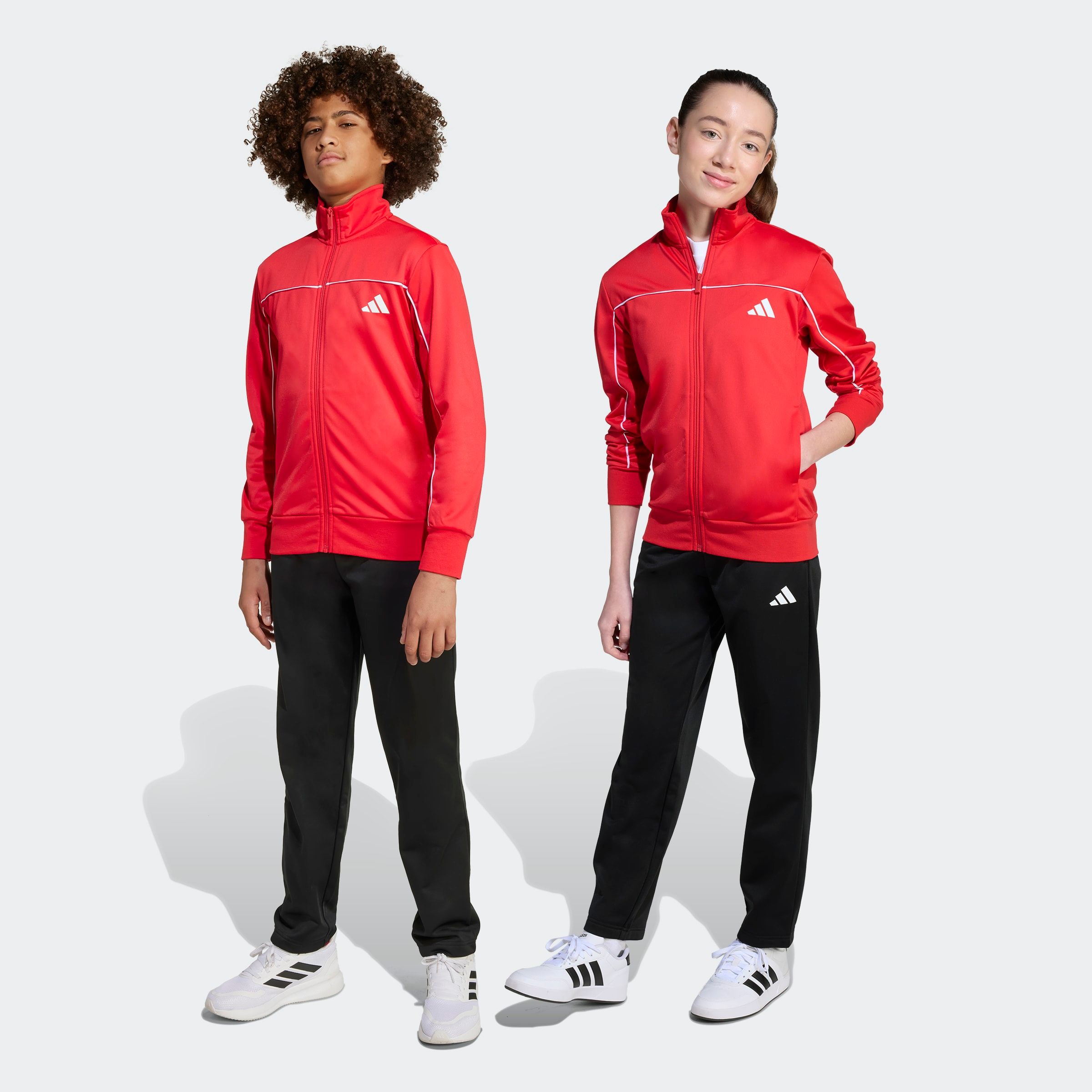 Trainingsanzug ADIDAS SPORTSWEAR "J CP TR TS", Kinder, Gr. 164, rot (pure ruby, weiß), Obermaterial: 100% Polyester, Sportlich, Sportanzüge Image
