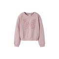 Sweatshirt NAME IT "NKFLOVA SH NREG SWEAT UNB BOX", Mädchen, Gr. 122/128, lila (burnished lila), Sweatware, Obermaterial: 100% Baumwolle, bedruckt, casual, regular fit normal, Rundhals, Langarm Rippbündchen, Sweatshirts