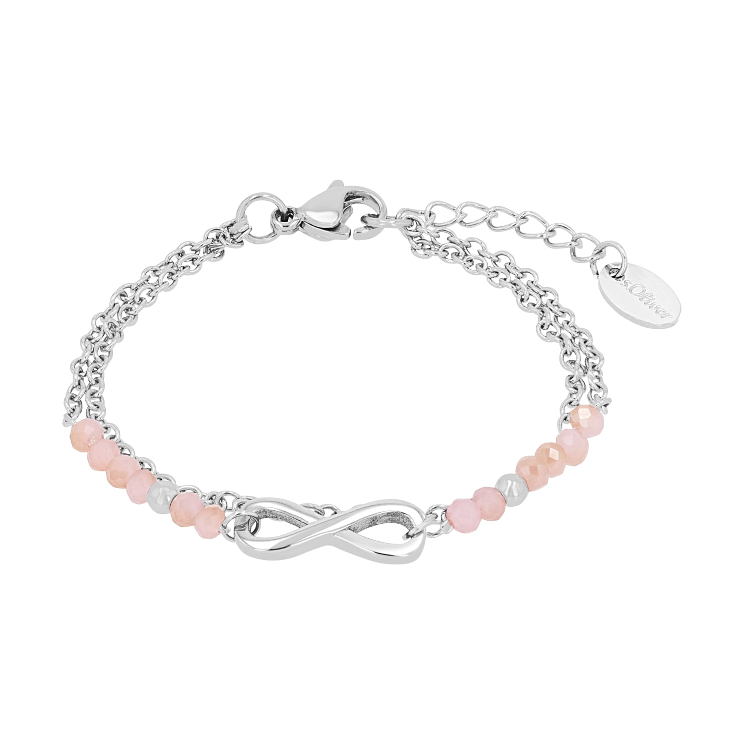 Armband S.OLIVER "Infinity/Unendlichkeitsschleife", bunt (edelstahlfarben, rosa, rosa), Armbänder, Jungen, 16cm, Edelstahl, Armband, mit Glasstein