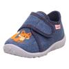 Hausschuh SUPERFIT "SPOTTY WMS: Mittel", Kinder, Gr. 23, jeansblau fuchs, Baumwolle, casual, Schuhe, Kindergartenschuh mit Klettverschluss, Größenschablone zum Download