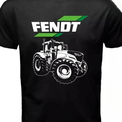 TEMU Men's Fendt Tractor Graphic T-shirt - Quick-dry Breathable Mesh Short Sleeve, , Machine Washable Regular Fit Round Neck Tee, Summer Sportswear, Logo Design, Quickdry Material, Durable Fabric Image