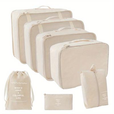TEMU 7pcs Travel Clothing Organizer Set, Hand Wash Or Professional , Polyester Material, Suitable For Business And Vacation Use Image