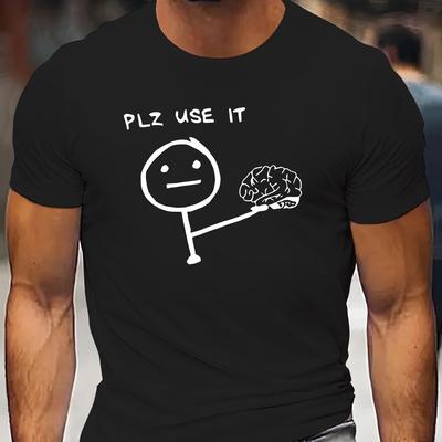 TEMU Men's 'plz ' Graphic Tee - Casual Short-sleeve T-shirt, Breathable Polyester , Summer & Outdoor Activities Image