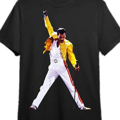 TEMU Men's Freddie For Mercury Queen Music Rock Graphic T-shirt - Vibrant Stage Performance Print, Black Short Sleeve Casual Tee, Regular Fit, Machine Washable, Image