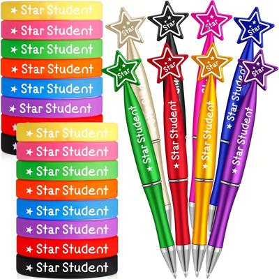 TEMU 48 Student Themed Ballpoint Pens And Wristbands Set - Medium Point, Retractable, Body Shape, Personalized Plastic Pens For School, Office, Birthday, And Graduation Gifts, 14+ Image