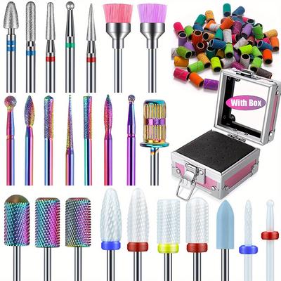 "TEMU Kit-25/30pcs 3/32", Nail Drill Bits Set With Pink Holder And 50pcs 8 Colors Sanding Bands With Storage, Carbide Ceramic Nail Drill Bits Remove Acrylic Poly Nail Gel Polish" Image