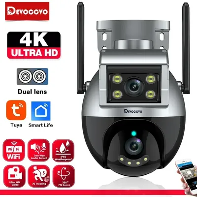 Tuya 8MP WiFi Kamera 4K Überwachung Dual Objektiv Dual Screen PTZ Home Security-Schutz CCTV Mini Video Sicherheit kamera Im Freien