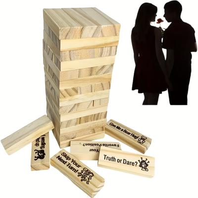 TEMU Love & Naughty Stacking Tower Wooden Blocks Funny Couple Game For Adults, 48pcs Super Naughty Game, Couples Games For Adults, Valentine Tumbling Tower Stacking Blocks Game