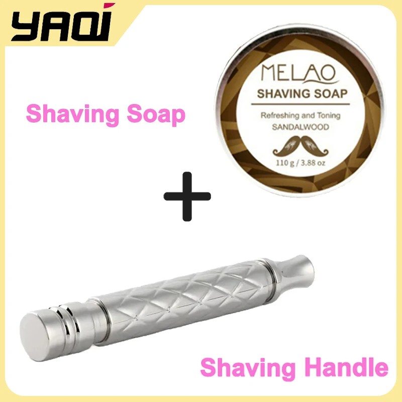 Yaqi Rasierer aus poliertem Edelstahl mit Griff und Sandelholz-Seifen-Rasierset, bequemer Griff, Haltbarkeit für präzise Rasur von Herren Image