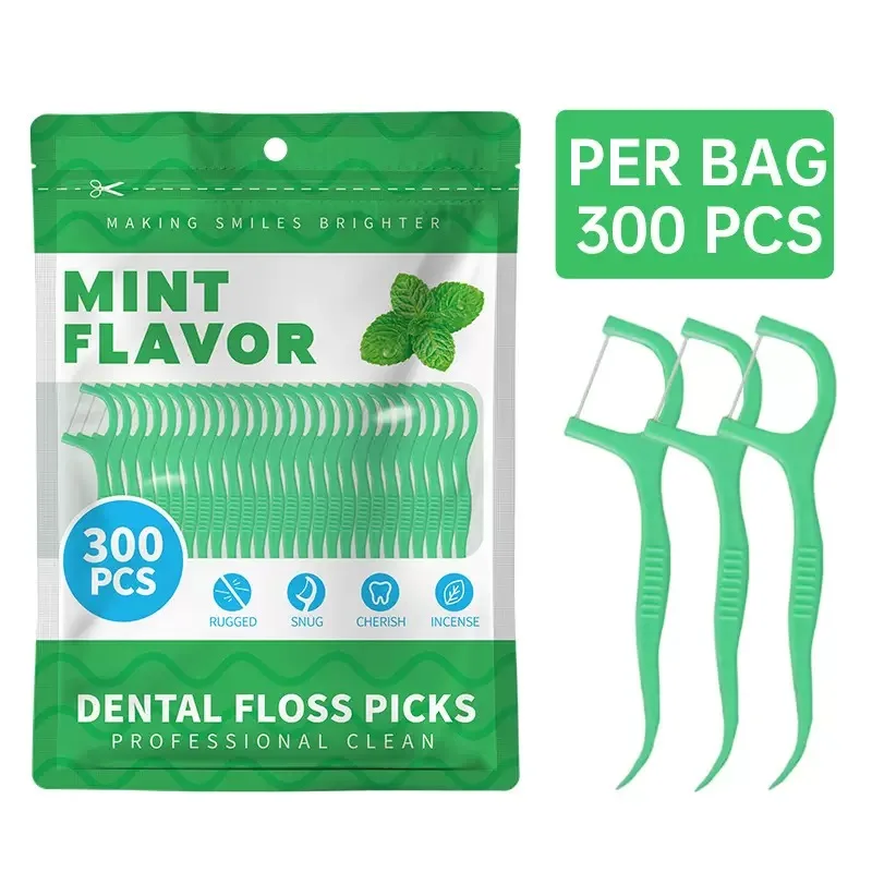 300 Stück Pfefferminze, große Tasche, Zahnseide-Sticks, reinigen Sie die Lücken zwischen den Zähnen, tragbare Einweg-Zahnseide für den Alltag Image