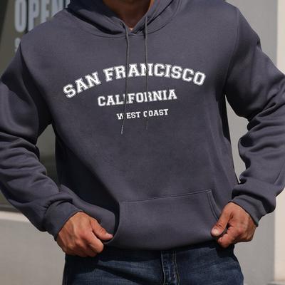 TEMU San California Print, Men's Cozy Drawstring Long Sleeve Sweatshirt Hoodies With Kangaroo Pocket, Men's Casual Pullover Hoodies For Image
