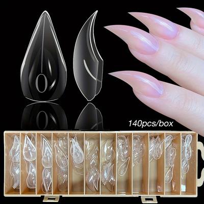 TEMU 140pcs Short Cat Paw Nail Molds For Artificial Nails - Transparent Glossy Finish, Teardrop Shape, Manicure Extension Tray For Diy Nail Art & Professional Use, Nail Accessories Image