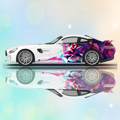 TEMU Creative Lion Splash Car Sticker Full Body Floral Decoration Covering Scratches Sticker Waterproof Car Vinyl Wraps Image