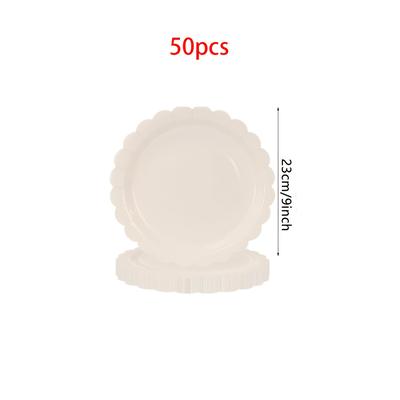 TEMU 10pcs/20pcs/50pcs Ivory Scalloped Paper Plates 9 Inches Dinner Paper Party Plates 7 Inches Cake Dessert Plates For Bridal Shower Wedding Birthday Party Supplies Family Picnic Image
