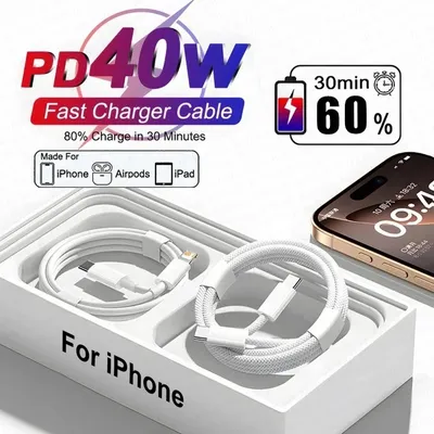 For Apple Original 40W Fast Charging Charger Cable For iPhone 11 12 13 14 Pro Max X XR 8 Plus USB Type C Lightnings Charge Cable