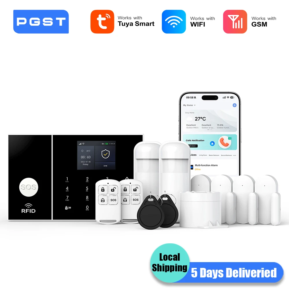 PGST Sicherheit Schutz 2G GSM WiFi Tuya Smart Leben Alexa Home Automation Motion Tür Magnetische Sensor Alarm Sicherheit system Image