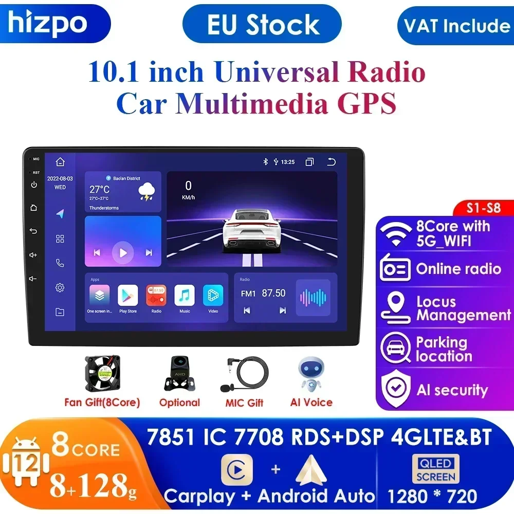 8g 128g ai Stimme 2din Android Auto Multimedia Video Player 10,1 Zoll Universal Autoradio GPS Navigation WiFi RDS DVD-Player BT Cam Image
