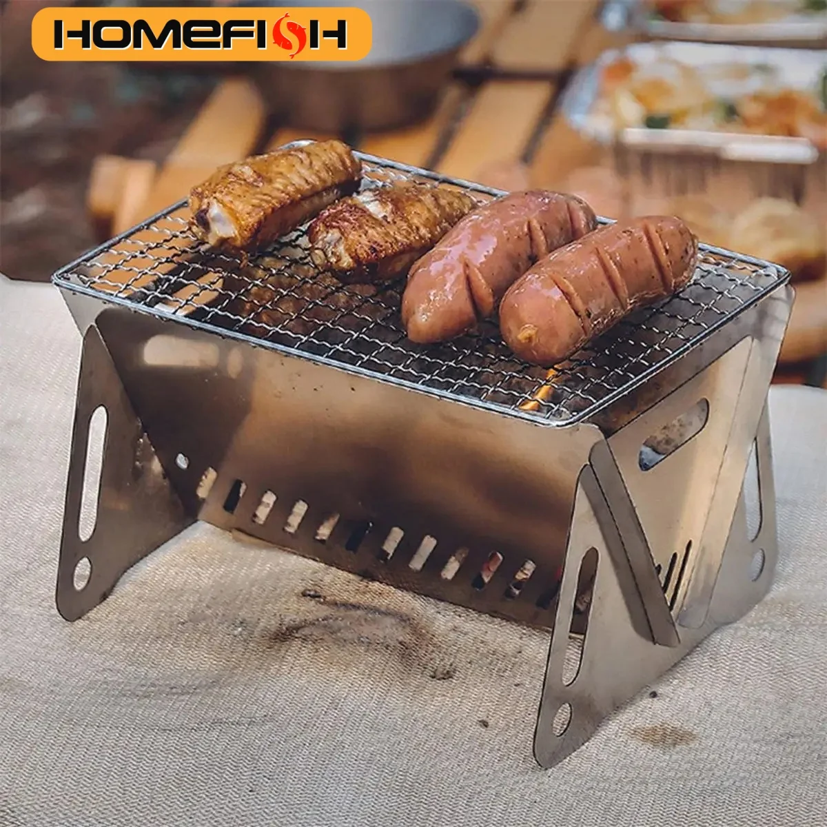 Barbecue Grill Heizung Geschäfte Multifunktions Camping BBQ Grill Rack Net Brennholz Herd Edelstahl BBQ Grill Image