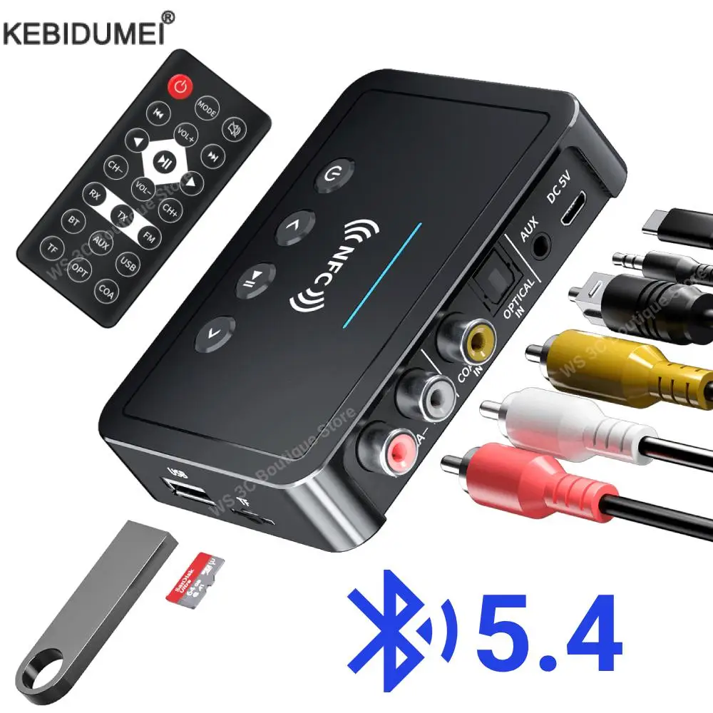 NFC Bluetooth 5,4 Empfänger Sender FM Stereo AUX 3,5 MM Optische Koaxial TF/U-Disk Wireless Adapter Fernbedienung für TV PC Image