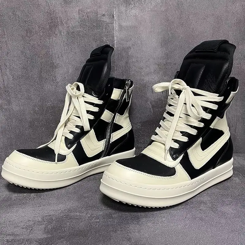 Männer High Top Schuhe Frauen Leder Stiefel Casual Plattform Turnschuhe Luxus Lace Up Zip Herbst Schwarz Marke Designer Stiefel