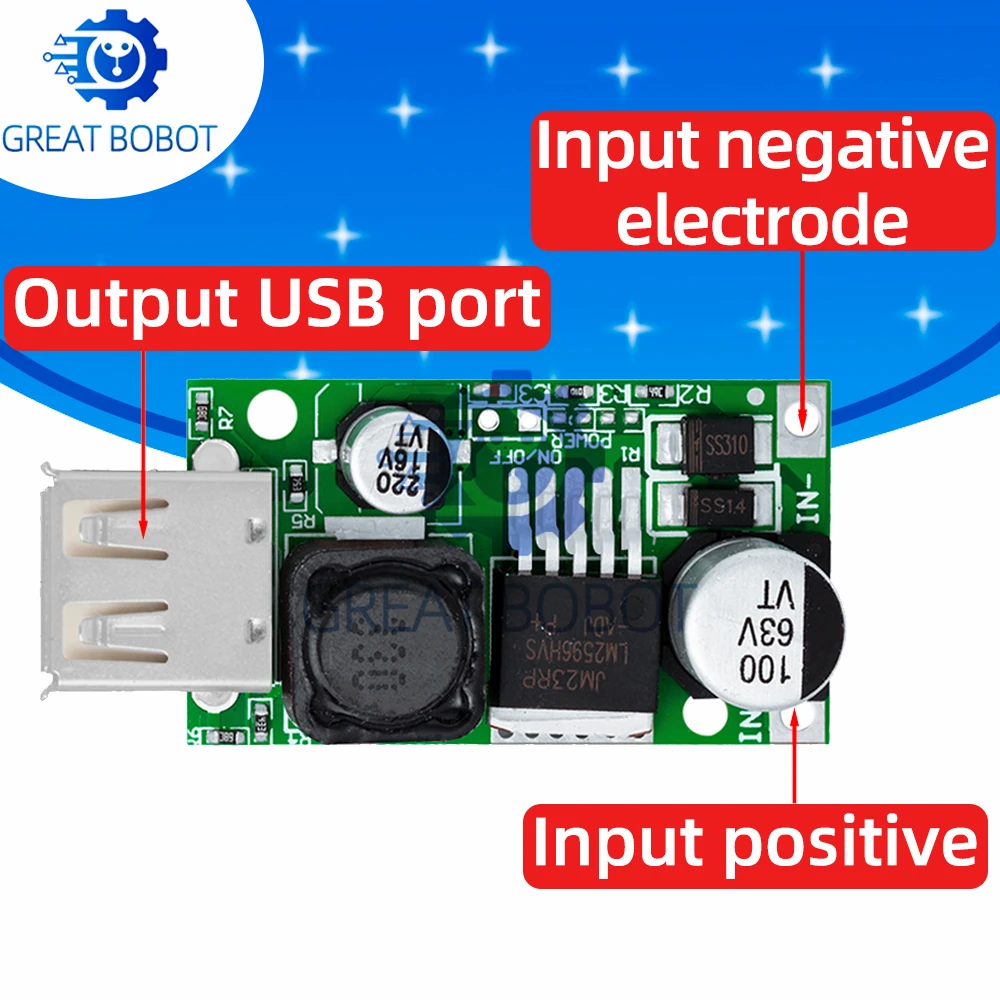 LM2596HV/LM2596HVS DC-DC-Abwärtswandlermodul – stabiler 5-V-Ausgang vom 9V-48-V-Eingang, 3A-Kapazität zum Aufladen über USB Image