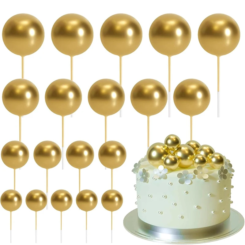 20 Teile/paket 4 cm Ball Kuchen Topper Dekorationen Bunte Kuchen Topper Sticks Gold Kugeln Kuchen Picks Kuchen Topper Kugeln kuchen Dekor Image