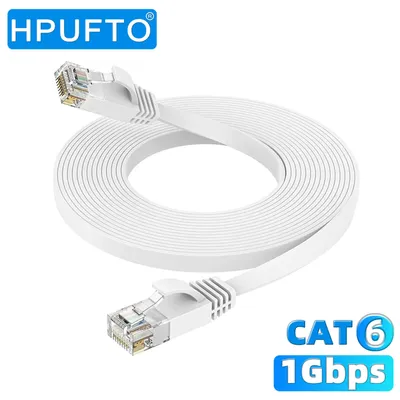 Cat 6 Ethernet RJ45 10Gbps Flat Cable 100 ft Outdoor&Indoor White Solid Patch Cord with Clips for Router, Modem, PS4/5, Xbox