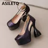 ASILETO Sommer Punk Sexy Frauen Pumpen Runde Kappe 12 cm Seltsame Heels 4 cm Plattform Knöchel Schnalle Grau Lila große Größe 48 50