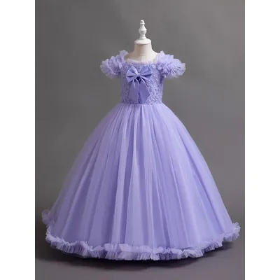 Lila Mädchen Big Bow langes Kleid für Geburtstag Outfits von 3 bis 12 Jahre Mädchen auf Partys getragen Image