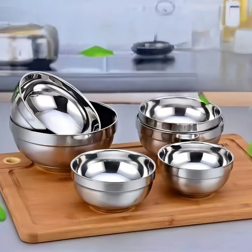 4-teiliges Edelstahl-Schüssel-Set, doppelschichtig, isolierte Lebensmittelbehälter, 12/14/16 cm Größen, Salat, Suppenschüssel, spülmaschinenfest für draußen Image